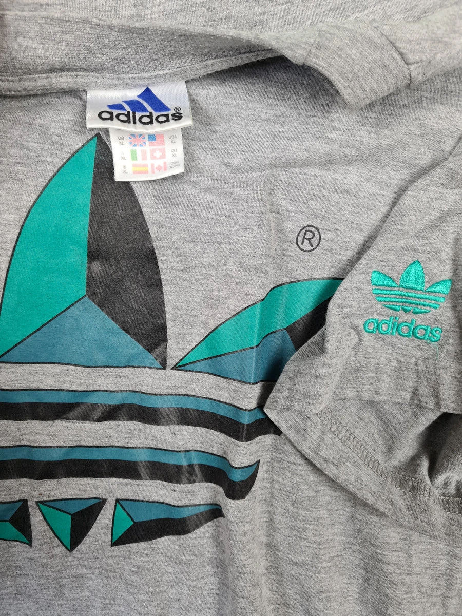 Vintage Adidas Shirt Trefoil Bedruckt Grau XL 5 Vintage Adidas Shirt Trefoil Bedruckt Grau XL – Bild 3