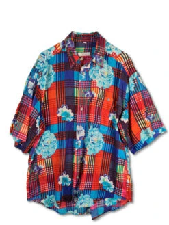 Vintage Henry Morell Hemd Kurzärmlig Blumen Pattern Bunt M