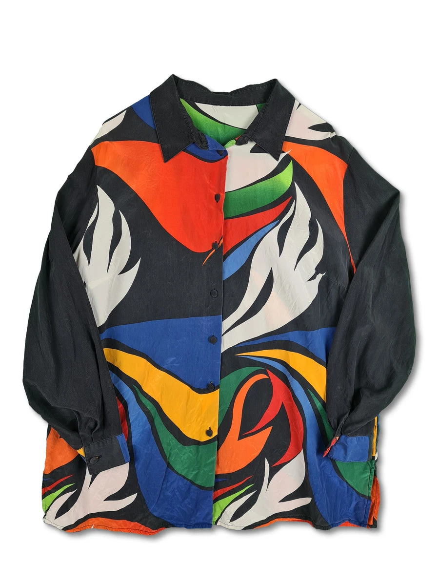Vintage NoName Hemd Seide Abstract Pattern M-L 3 Vintage NoName Hemd Seide Abstract Pattern M-L