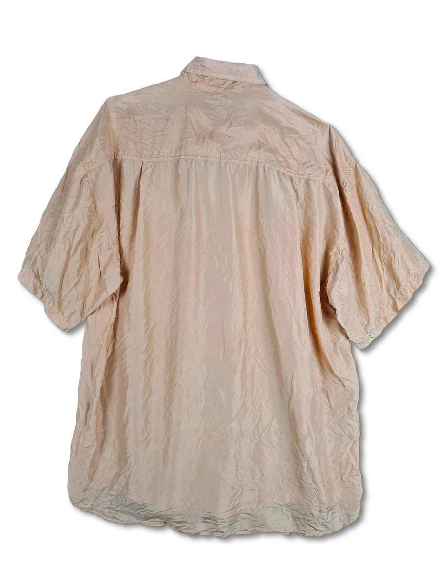 Vintage NoName Hemd Seide Aprikose Kurzarm L 4 Vintage NoName Hemd Seide Aprikose Kurzarm L – Bild 2