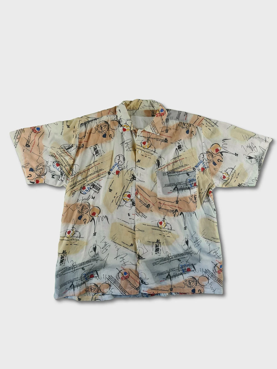 Vintage Noname Kurzarmhemd Notizen M-XL 3 Vintage Noname Kurzarmhemd Notizen M-XL