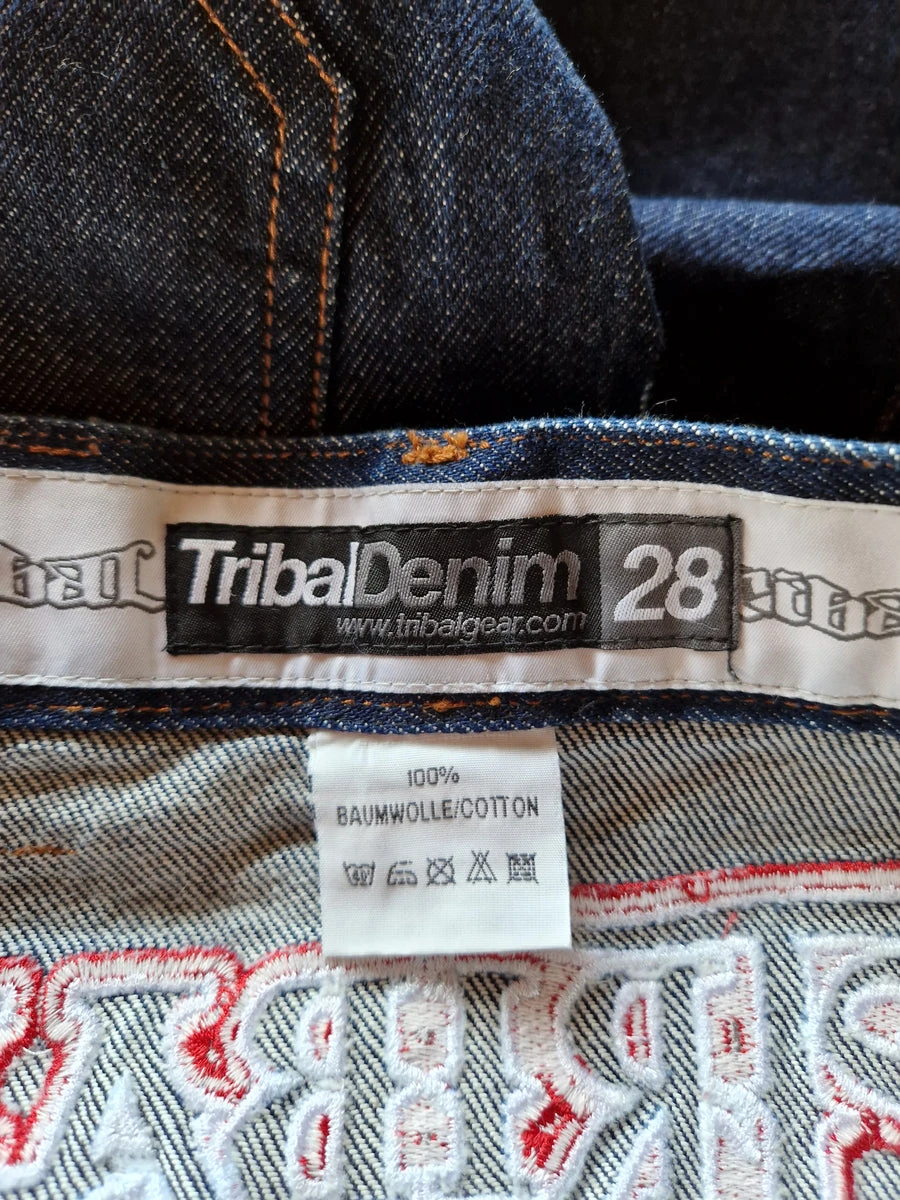Y2K Tribal Denim Jeans Deadstock Baggy Backstitching XS-M 5 Y2K Tribal Denim Jeans Deadstock Baggy Backstitching XS-M – Bild 3