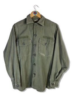 Vintage US Army Shirt OG-107 Sateen Utility Army Vietnam (14 1/2 X 33) M-L