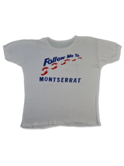 Vintage Tourist Shirt 80s "Follow Me To Montserrat" Karibik Single Stitched Bedruckt Weiß M-L