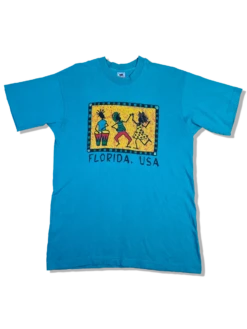 Vintage Fruit Of The Loom Shirt Florida Made In USA Single Stitched Türkis-Blau L