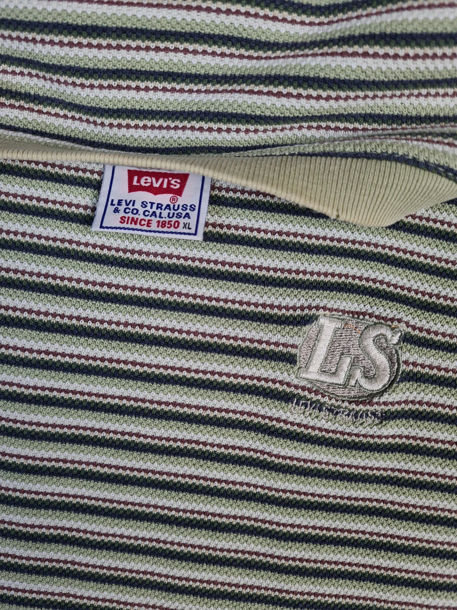 Vintage Levis Shirt Logo Bestickt Gestreift Braun Weiß XL 5 Vintage Levis Shirt Logo Bestickt Gestreift Braun Weiß XL – Bild 3