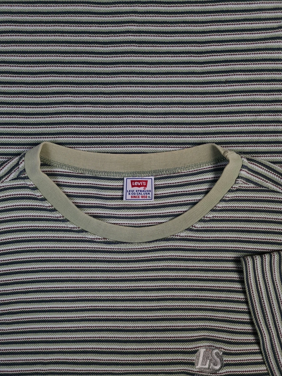 Vintage Levis Shirt Logo Bestickt Gestreift Braun Weiß XL 4 Vintage Levis Shirt Logo Bestickt Gestreift Braun Weiß XL – Bild 2