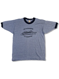 Vintage Mayo Spruce Ringer Shirt 70s M/S Kazakhstan Single Stitched Made In USA Blau M-L