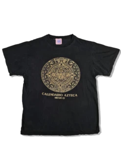 Vintage Tourist Shirt 80s Calendario Azteca Single Stitched Schwarz M-L
